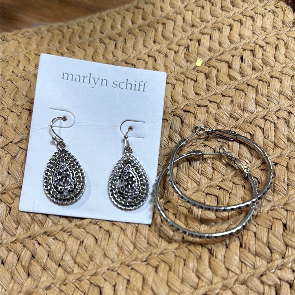 Marlyn Schiff Silver Teardrop Earrings and Hoop Set